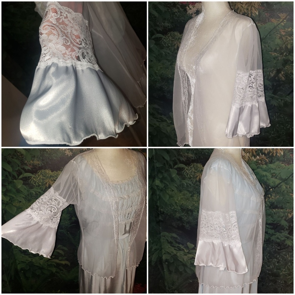 Vintage lace chiffon satin bed jacket white robe